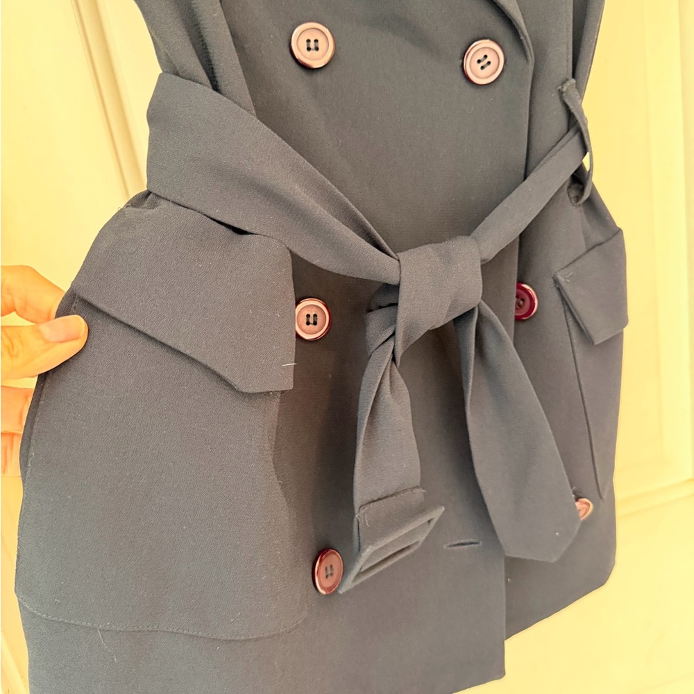 Casual Corner Navy Double-Breasted Jacket/Blouse, Button Front, Belted, Sz 6 - Picture 6 of 12